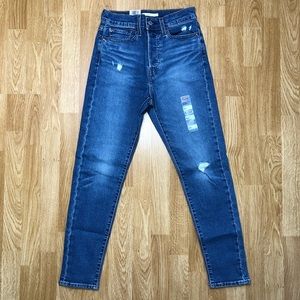 Levi's Womens Wedgie Skinny Denim Jeans Sz 4 W27 High Rise Dark Blue Distressed